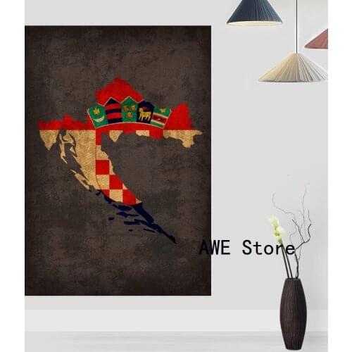 Country Flag Maps Poster Vintage Croatia Country Flag Map Canvas Print Home Decor Wall Art Decor No Frame