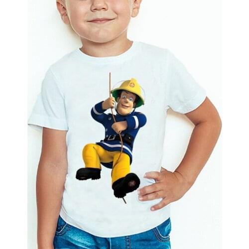 New 2-11Yrs Old Children Cartoon Fireman Sam Printed Funny T shirt Kids Summer Tops Baby Girls Boys Great Casual T-shirt KT-2228