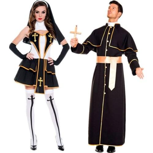 Halloween New Cosplay Men Priest Nun Costume Suit Couples Costume Sexy Masquerade Stage Performance Costume