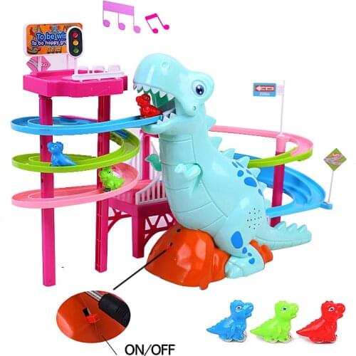 New Electric Slide Railcar Track Simulation Toy 3-6 Years Dinosaur Climb Stairs Music Light Play Interactive Educational Toys