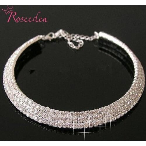 Different size Classic Silver Color Choker Necklaces Crystal Bridal Jewelry Charms Rhinestone Wedding Necklace RE3257