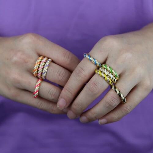 Gold Color tiny band Rings For Women Colorful Twisted Stackable Rings Eternity Rings Fashion Jewelry Handmade Enamel