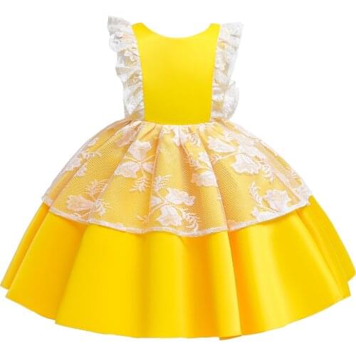 Vintage Princess Lace Dress Flower Girl Catwalk Dress Baby Flower Dress Girls Children Dresses Wedding Party Formal Ball Gown