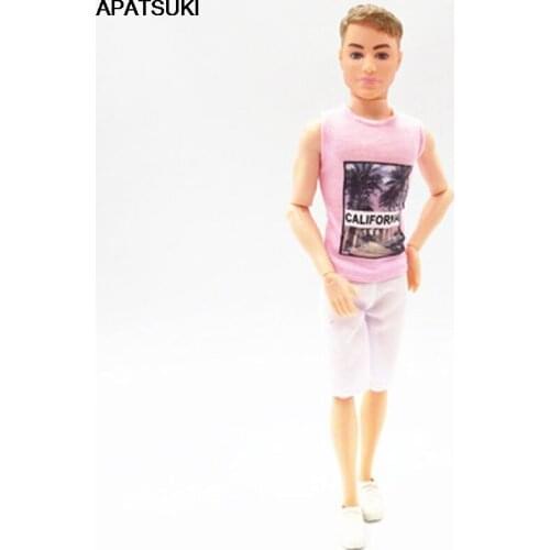 Pink Vest & White Shorts 1/6 Boy Doll Summer Clothes For Ken Doll Outfits For Barbies Boyfriend Ken Male 1/6 Doll Kids DIY Toy