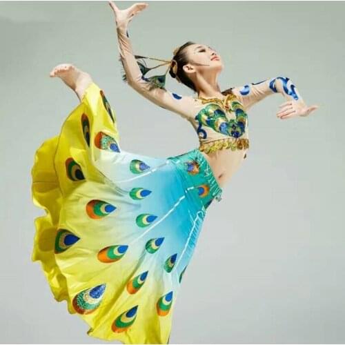 Li National Costume For Kids Stage Dance Wear Girl Folk Dress Peacock Mongolian Costume Stage Performance Festival Outfit TA2246