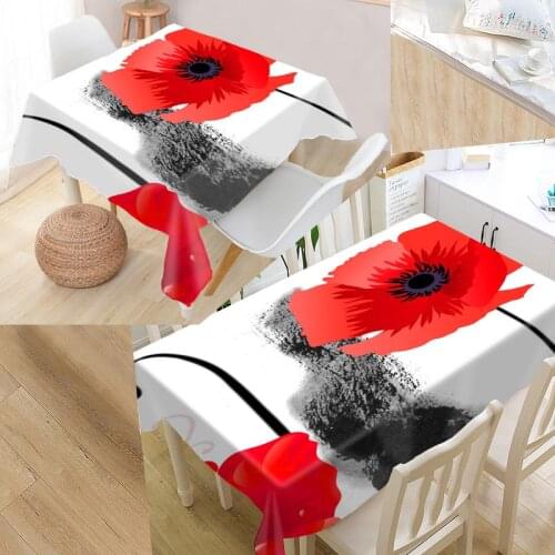 Best Custom Poppies Flowers Table Cloth Rectangular Oxford Print Waterproof Oilproof Square Table Cover Party Wedding Tablecloth