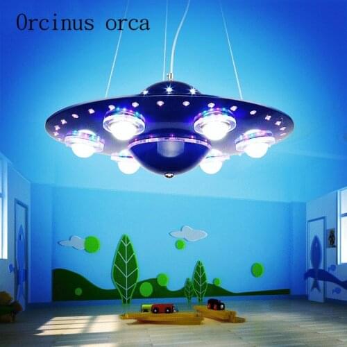 Remote controlled UFO chandelier childrens room boy bedroom LED flying saucer lights creative cartoon spacecraft Chandelier