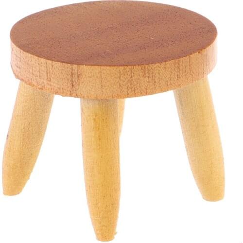 Dollhouse Miniature 1/12 Scale Furniture Round Wooden Stool Chair House Decor Kids Children Pretend Play Toy Accessories