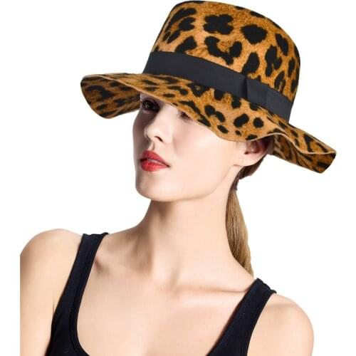 Fashion Autumn Winter Warm Outdoor Bucket Hat Women lLadies Leopard Woolen Felt Bucket Hat