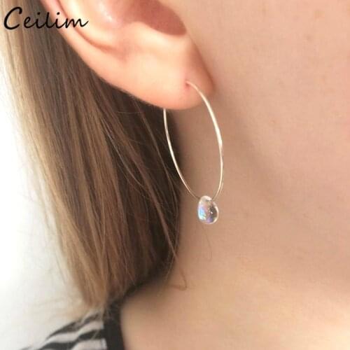 Fashion Simple Circle Hoop Earrings for Women 2021 New Silver Color Crystal Charm Round Creole Earring Holiday Wedding Jewelry