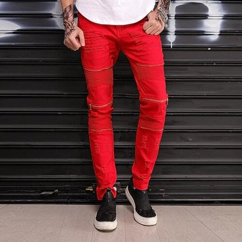 Motorcycle jeans men pencil pants