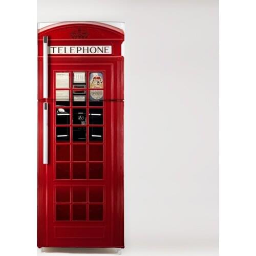 Fridge Sticker Red Telephone Booth Refrigerator Dishwasher Door Wrap Kitchen Wallpaper Accessories Modern 3d Wall Stickers