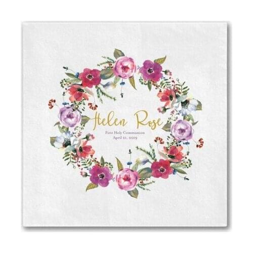 Custom Enchanted Floral Religious Napkins, Personalized Religious Napkins, Baptism Christening Napkin, Full Color Napkins
