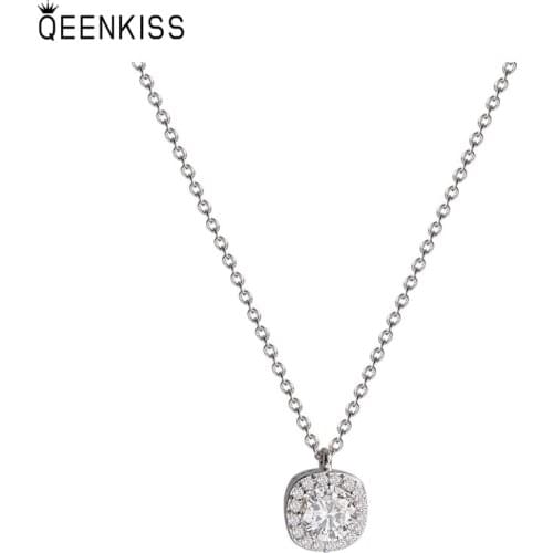 QEENKISS NC733 Fine Jewelry Wholesale Fashion Trendy Woman Birthday Wedding Gift Square AAA Zircon Clavicle Pendant Necklace