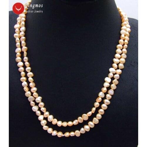 Qingmos Fashion 6-7mm Baroque Natural Freshwater Pink Pearl Necklace for Women Long Necklace 40" Sweater Jewelry nec6107