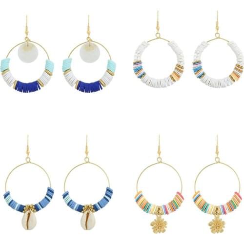 Best Lady Summer Beach Holiday Shell Earrings for Women Bohemian Handmade Colorful Silicone Big Round Hoop Earrings Jewelry Gift