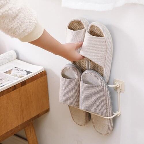 Wall-Mounted Shoe Rack Single Double Layer Folding Sandal Slippers Storage