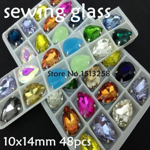 48pcs/bag 10x14mm Mix Color Crystal Rhinestones Teardrop Droplet Glass In White K Metal Claw Settings Sewing On Dress Shoes