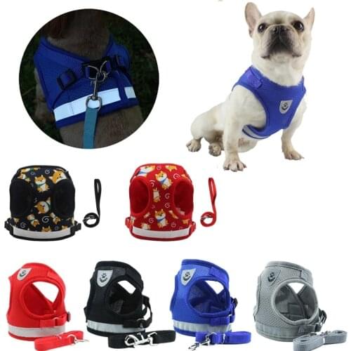 Reflective Safety Pet Dog Harness and Leash Set Pet Cat Adjustable Breathable Vest Puppy Chest Strap For Chihuahua Pug Bulldog