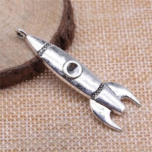 WYSIWYG 4pcs 50x15mm Pendant Rocket Rocket Charm Pendants For Jewelry Making Antique Silver Color Rocket Pendants