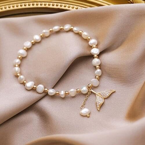 Japan And South Korea 2021 Simple Sweet Round Bead Bracelet Freshwater Geometric Pearl Mermaid Tail Elegant Bracelet Female