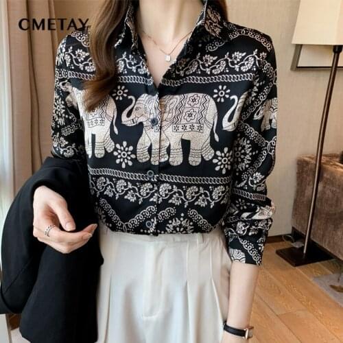 WomenS Casual Long Sleeved Animal Print Single-Breasted Office Shirt Blous Women Shirts Female Tops Fashionable Satin blouse