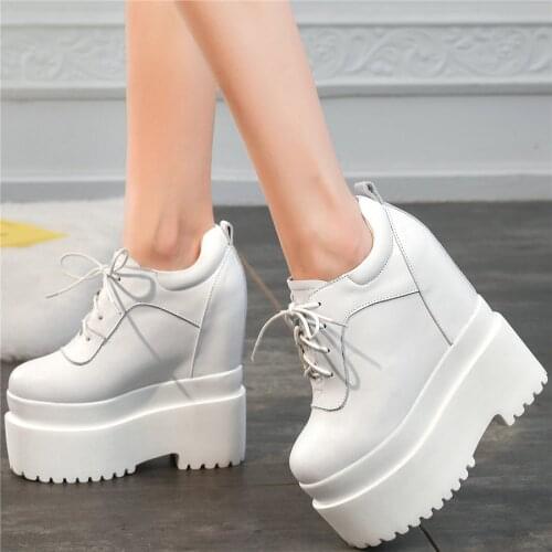 Lace Up Ankle Boots Women Genuine Leather Fashion Sneakers Round Toe Platform Pumps Shoes Female High Top Trainers Casual Shoes