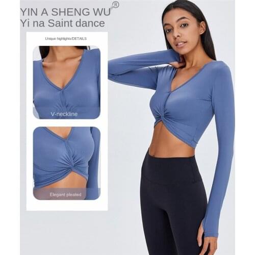 Long Sleeve Yoga Shirts Women V-neck Sexy Fitness Clothes Sports T-shirt Gym Training Workout Running Dry Fit Tops Sportswear