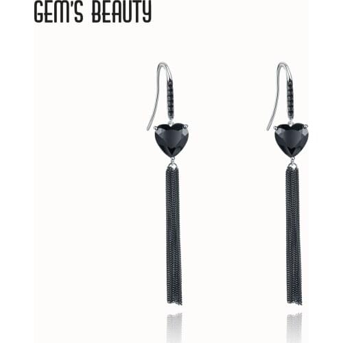 GEMS BEAUTY 925 Sterling Silver Handmade Fashion Jewelry Stud Earrings 2021 Style For Women Heart Natural Black Onyx Earrings