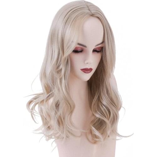 BESTUNG 18 Inches Long Wavy Blonde Wigs for Women Synthetic Full Hair Natural Fashion Wig with Bangs for Cosplay Costume