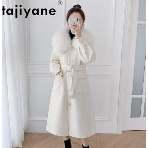Real Coat Wool Women 100% Fox Fur Collar Long Jacket Woman Cashmere Coats Double-sided Woolen Clothes Abrigos TN1451