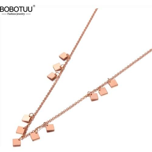 BOBOTUU Trendy Bohemia Titanium Stainless Steel Geometric Square Charm Choker Necklace Beach Pendant Necklace For Women BN20103
