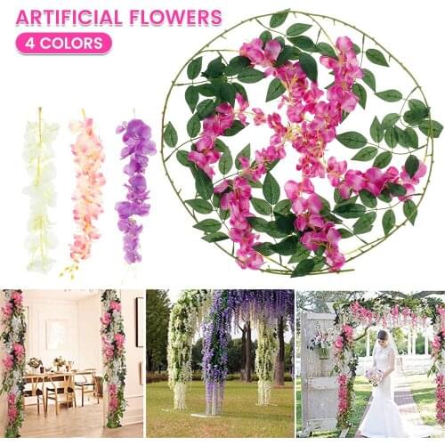 1.7M Artificial Flowers Vine Garland Wisteria Silk Artificial Rattan Hanging Flowers Romantic Wedding Arch Decoration Fake Plant