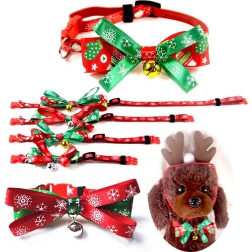 Collar Adjustable Dog Cat Rabbit Neck Strap Safety Remedy Pet Nylon Collar Supplies Bow Tie For Christmas Gift 1 Pc