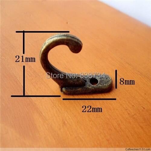 100pcs 8*22*21mm Bronze Tone Metal coat hook bag clothes hanging 1 Holes hook single