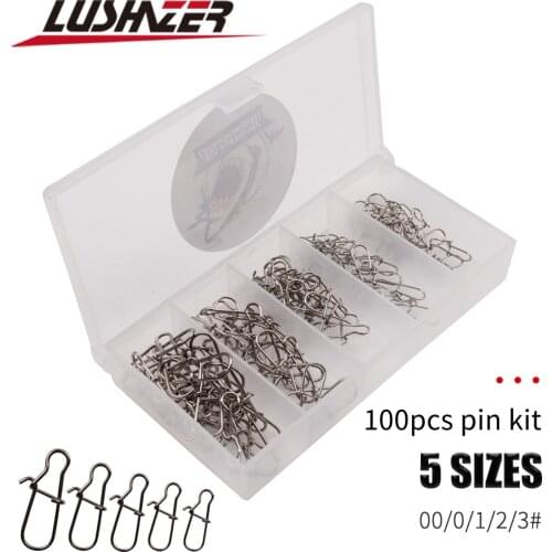 100pcs/set LUSHAZER Fast Clip Lock Fishing Connector Stainless Steel Safety Pin Swivel Fishing Tackle Tool for Lures Fishhooks