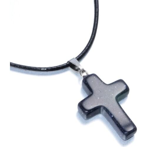 12 Multi Color Fashion Charms Natural Stone Cross Shape Pendant Necklace Jewelry DZ0120