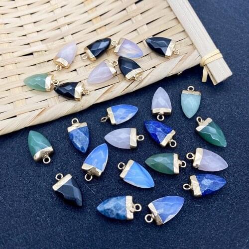 3 Pieces of Natural Stone Pendant Colorful Tapered Opal Lapis Lazuli Obsidian DIY Charm Electroplating Craft Necklace Jewelry