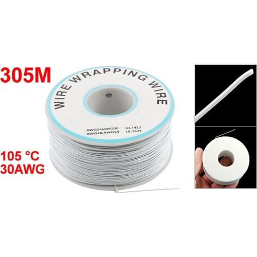 305M White PVC Coated TIn Plated CopPer Wire- 30 AWG Cable Roll