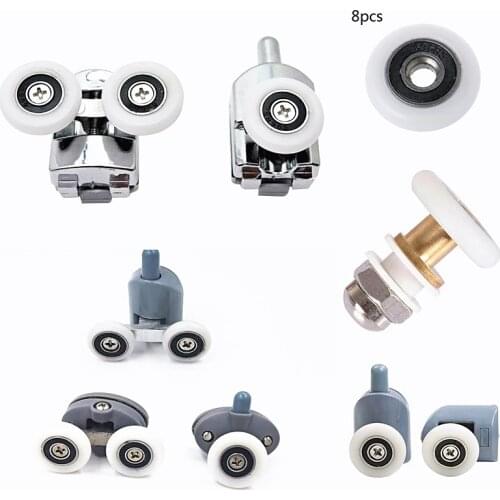8PCS Castors kit for shower cabin doors wheel 23 25 27mm top bottom double with button mount for glass