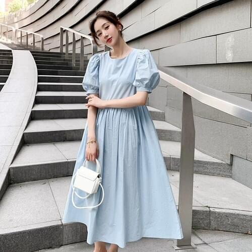 91076# Maternity Dress Summer Cotton Short Sleeves Loose Midi Slimming Dress Plus Size Pregnancy Dress Pregnant Women Mom Dress