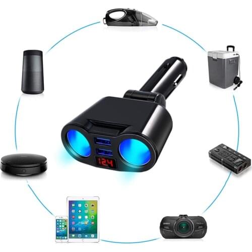 Car Cigarette Lighter USB One For Three Car Charger With Led Display Rotating Car Charger 5V3.1A Auto Replacement Parts