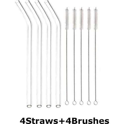 Free Shipping Smoothie Glass Straws 20cmL x 8 mm W Lead-free Reusable Bent Drinking Straws for Smoothie, Milkshakes, Bubble Tea