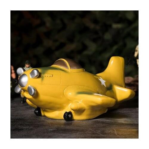 Military aircraft Large piggy bank Yellow resin Crafts High Capacity Paper money Boxes Saving Deposit Birthday Gifts for Boys