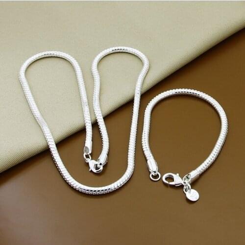 925 Silver Necklace Solid Snake Chain MenS And WomenS Bracelet Brand Set Fashion Charm, Jewelry