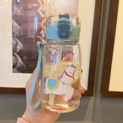 Spring/Summer Childrens Water Cup With Straw Cup Cute Cartoon Plastic Cup 400ML Compact And Portable Anti-Fall
