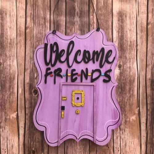 Bar Door Sign, Welcome Friends Rustic Wooden with Bright Color, Hanging Decoration