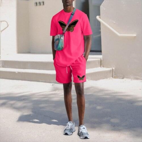 Fashion Printing Patchwork Short Sleeve Tees And Shorts Outfits Men Harajuku Streetwear 2021 Summer New Casual Men 2 Piece Sets