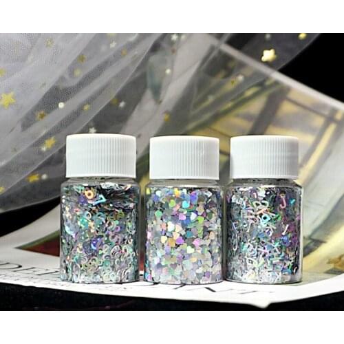 Holographic Lasers Silvery Chunky Glitter Epoxy Resin Festival Chunky Hexagons Heart Number Letters Sequins 10g Per