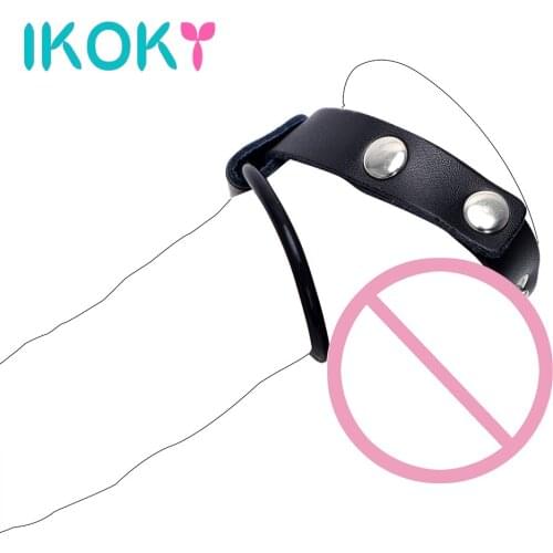 IKOKY Adjustable Cock Ring Delay Ejaculation Erotic Toys Silicone Leather Penis Ring Sex toys for Men Male Scrotum Ring Sex Shop